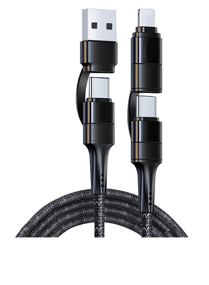 Excefore USB C Multi Charging Cable, 4FT 60W 4-in-1 USB C to Multi Charging Cable Combo, IP/Type C/USB A Ports Fast Charging Cord, for Laptop/Tablet/Phone and More - Image 1