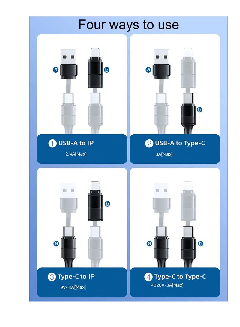 Excefore USB C Multi Charging Cable, 4FT 60W 4-in-1 USB C to Multi Charging Cable Combo, IP/Type C/USB A Ports Fast Charging Cord, for Laptop/Tablet/Phone and More - Image 2