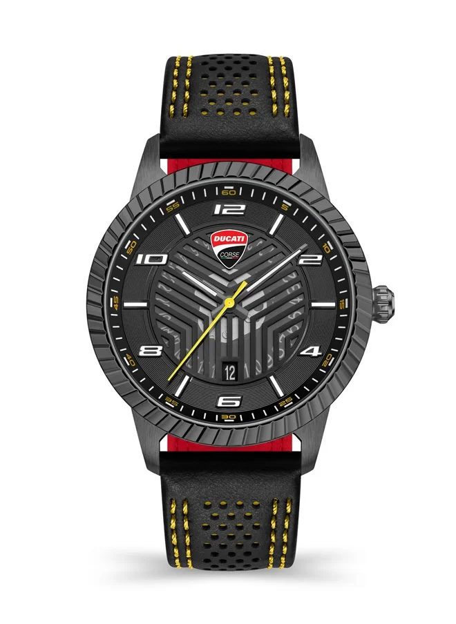 Ducati Corse Ducati Podio Black With Yellow Stiching Italian Leather Strap Watch For Men Water Resistant 10 Atm - DTWGB0000404