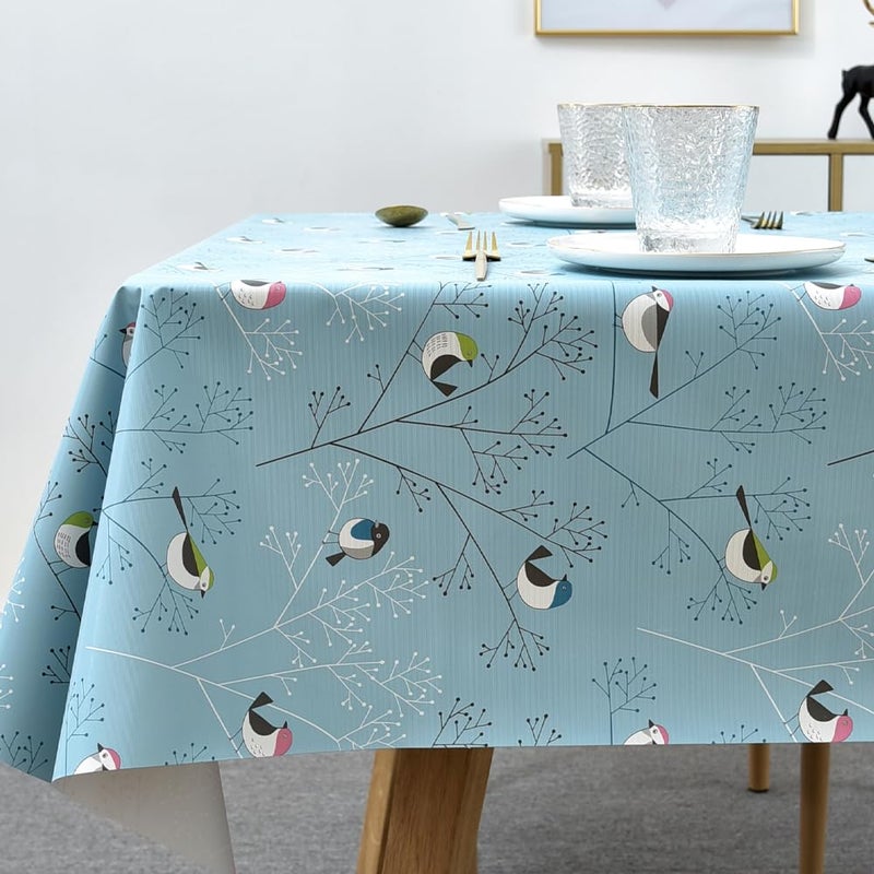 TruDelve Heavy Duty Vinyl Table Cloth Plastic Tablecloth for Kitchen Dining Table Wipeable PVC Waterproof Tablecloth for Rectangle Table 54 x 78 Birds2