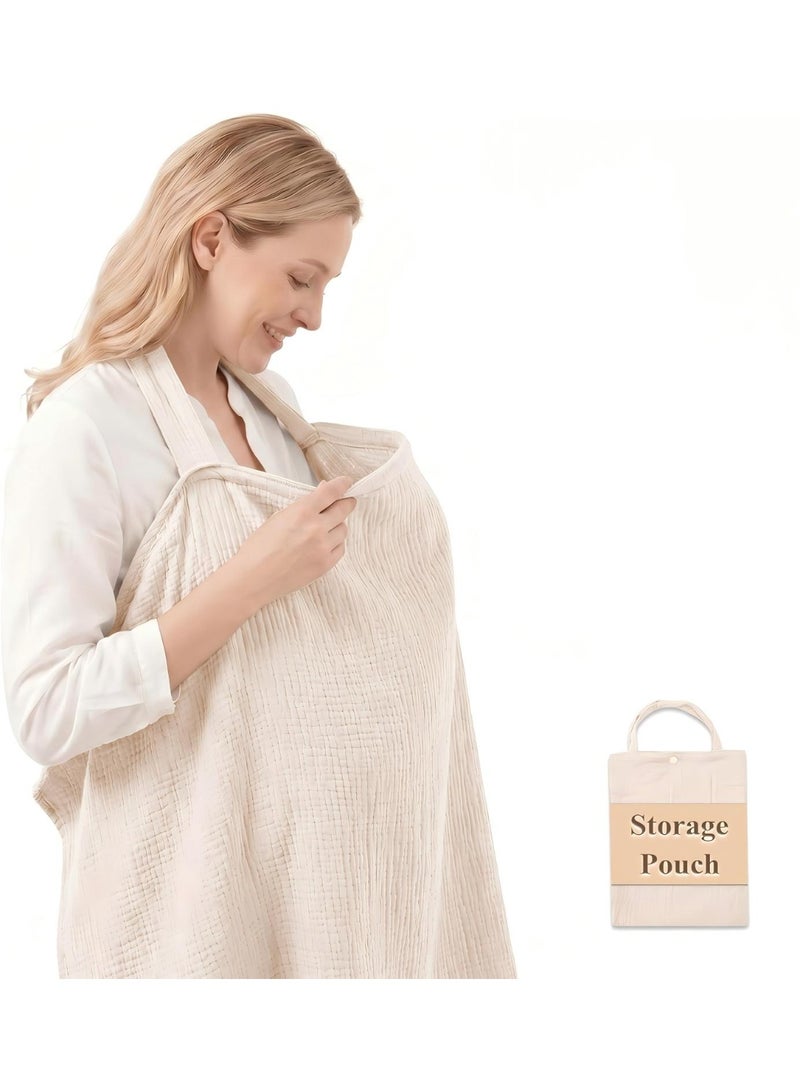100% Organic Cotton Nursing Cover & Shawl - 43 x 28 Inch Breathable Muslin Breastfeeding Nursing Apron Cover with Arch Neckline for Mothers, Multi-use Carseat Canopy - Image 1