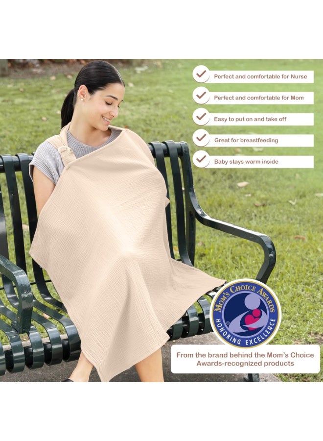100% Organic Cotton Nursing Cover & Shawl - 43 x 28 Inch Breathable Muslin Breastfeeding Nursing Apron Cover with Arch Neckline for Mothers, Multi-use Carseat Canopy - Image 5