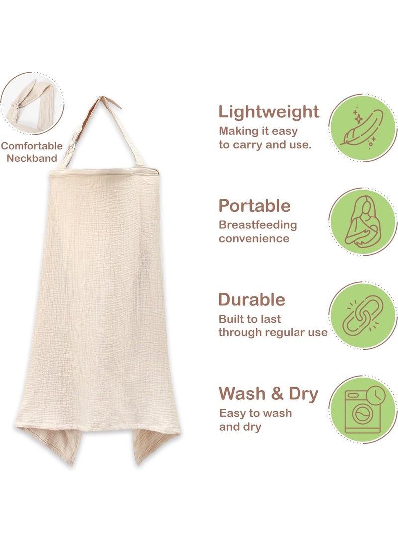 100% Organic Cotton Nursing Cover & Shawl - 43 x 28 Inch Breathable Muslin Breastfeeding Nursing Apron Cover with Arch Neckline for Mothers, Multi-use Carseat Canopy - Image 3