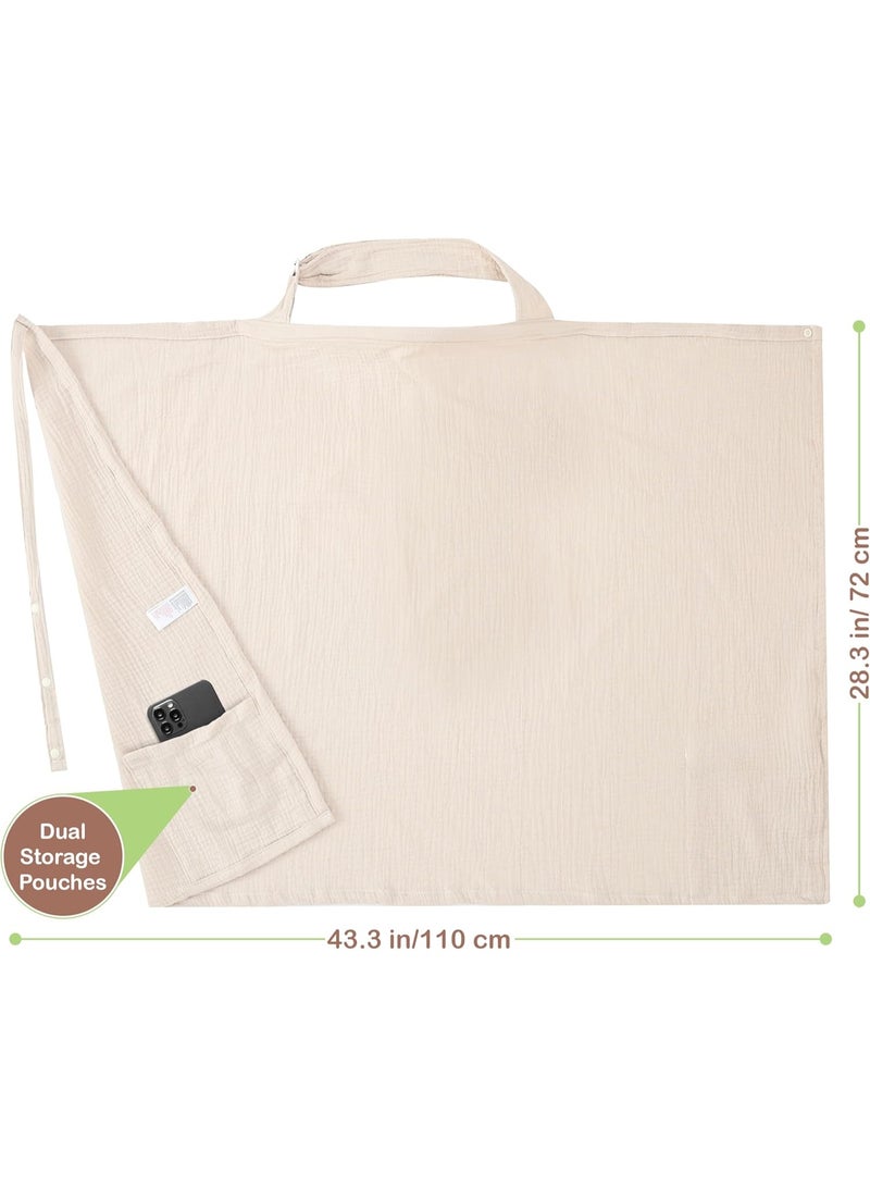 100% Organic Cotton Nursing Cover & Shawl - 43 x 28 Inch Breathable Muslin Breastfeeding Nursing Apron Cover with Arch Neckline for Mothers, Multi-use Carseat Canopy - Image 4