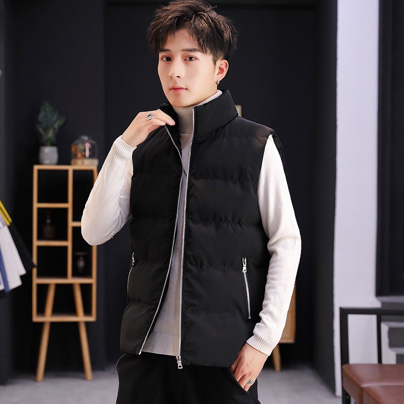 Live Large Size Coat Warm Down Cotton Korean Style All-Match Stand Collar Vest For Men - Image 4