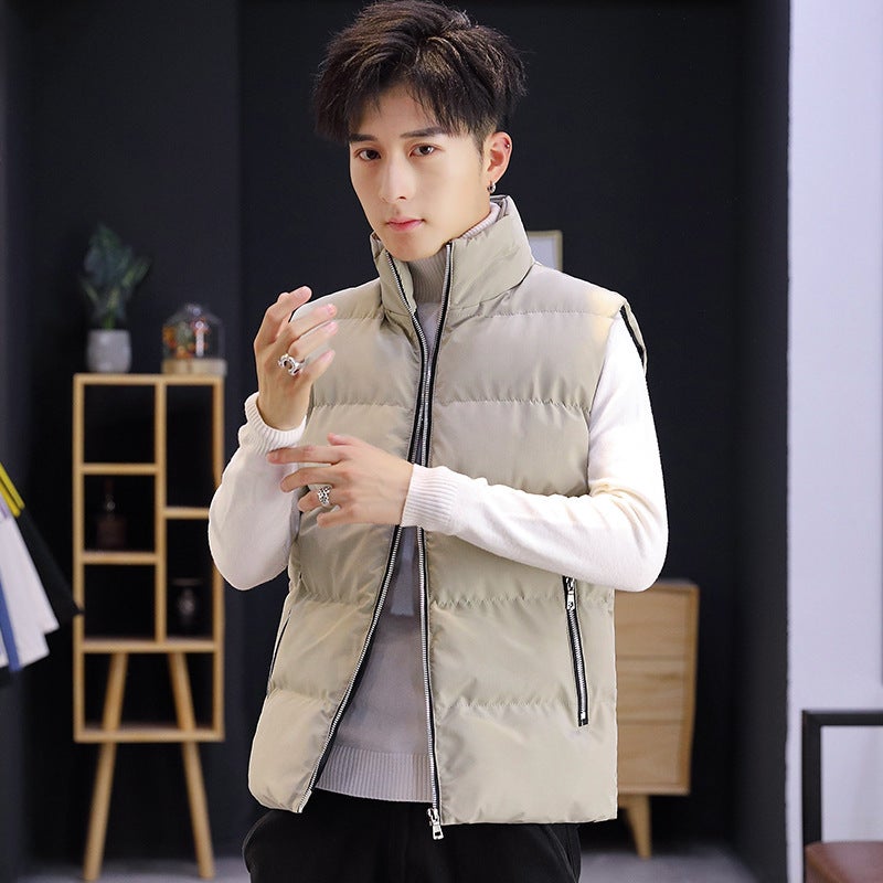 Live Large Size Coat Warm Down Cotton Korean Style All-Match Stand Collar Vest For Men - Image 3