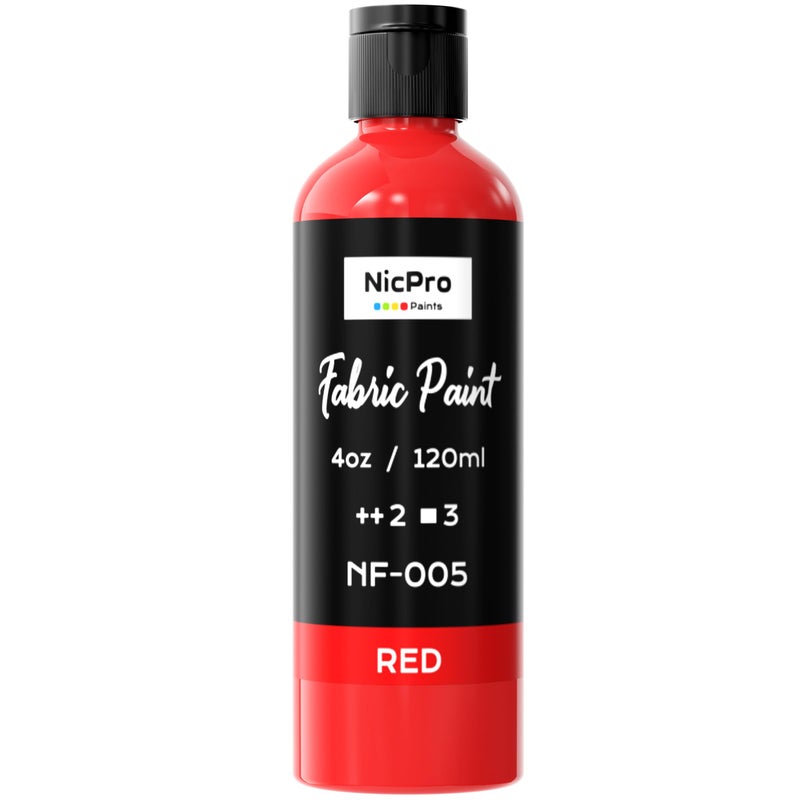 Nicpro Red Fabric Paint, 4 oz (120 ml) Fabric Paint for Clothes Permanent, Rich Pigment Non-Toxic Soft Clothing Paint for DIY T-shirts Jeans Crafts, Refresh Furniture Upholstery - Image 1