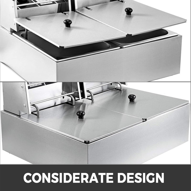 VEVOR 12L Stainless Steel Electric Deep Fryer Commercial Double Tank 5000W Deep Fryer with 2 Frying Baskets with Rubber Handle for Frying Food Cooking - Image 5