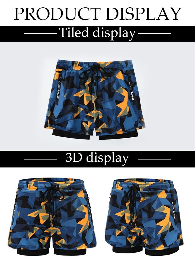 Men's Swimming Trunks with Compression Liner, Double Layer Quick Dry Beach Shorts with Adjustable Belt Loose Breath Swim Shorts Swimwear Bathing Suits for Beach and Swimming