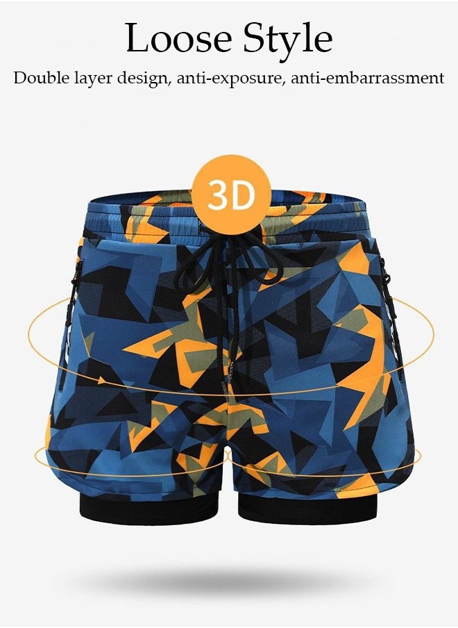 Men's Swimming Trunks with Compression Liner, Double Layer Quick Dry Beach Shorts with Adjustable Belt Loose Breath Swim Shorts Swimwear Bathing Suits for Beach and Swimming