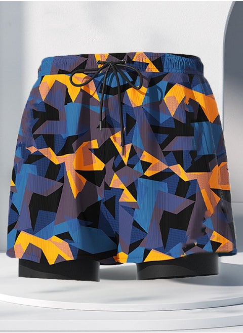 Men's Swimming Trunks with Compression Liner, Double Layer Quick Dry Beach Shorts with Adjustable Belt Loose Breath Swim Shorts Swimwear Bathing Suits for Beach and Swimming