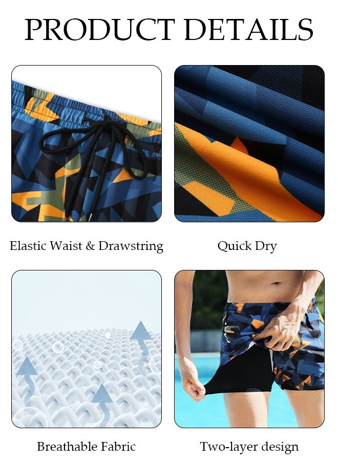 DUNISO Men's Swimming Trunks with Compression Liner, Double Layer Quick Dry Beach Shorts with Adjustable Belt Loose Breath Swim Shorts Swimwear Bathing Suits for Beach and Swimming  - Image 5