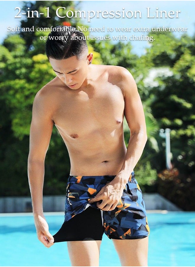 DUNISO Men's Swimming Trunks with Compression Liner, Double Layer Quick Dry Beach Shorts with Adjustable Belt Loose Breath Swim Shorts Swimwear Bathing Suits for Beach and Swimming  - Image 2