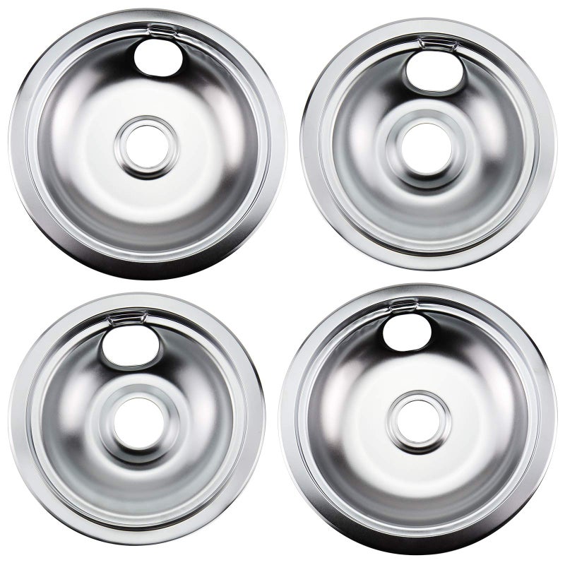 316048413 316048414 Electric Stove Burner Drip Pans by Blutoget Fit for Frigidaire Kenmore Electric Range Top with Locking Slots Includes 2 6Inch and 2 8Inch PansSilverChrome Plated Steel