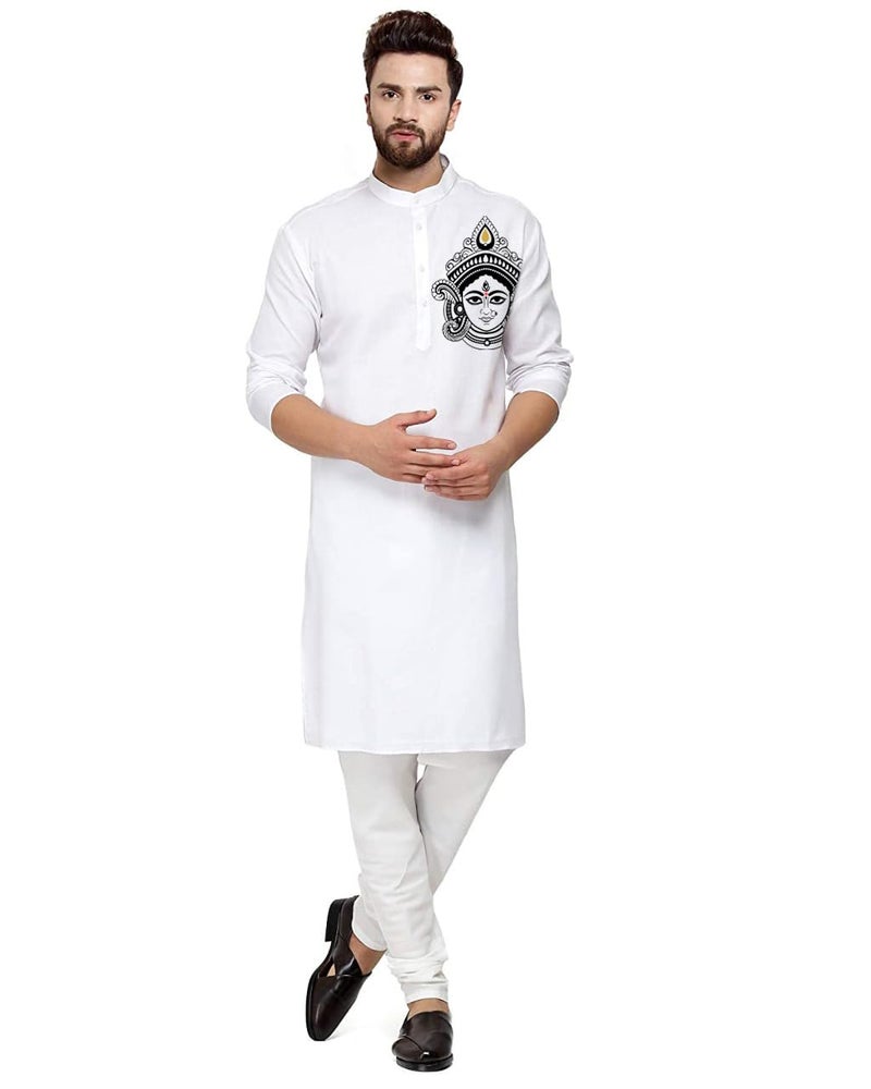 ashtang Cotton Blend Digital Print Kurta Pyjama Set || Durga Pooja Special (in, Alpha, 2XL, Regular, White) - Image 1