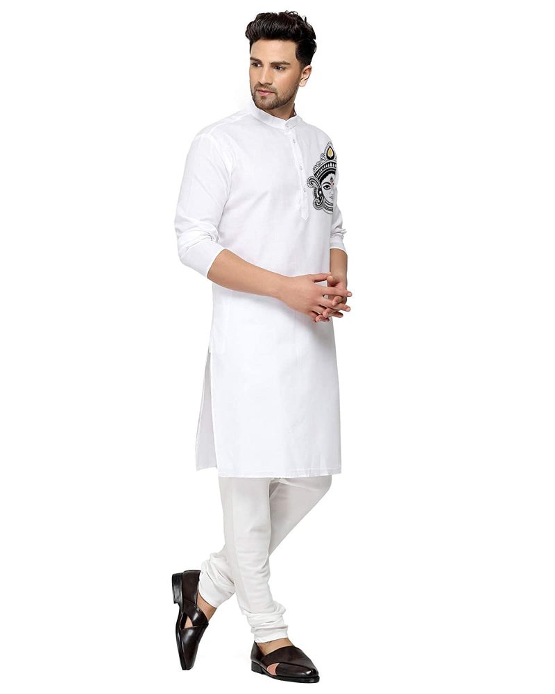 ashtang Cotton Blend Digital Print Kurta Pyjama Set || Durga Pooja Special (in, Alpha, 2XL, Regular, White) - Image 3