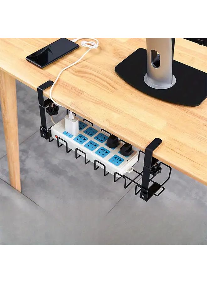 Black Large Under Desk Cable Organizer Rack with Hanging Basket Power Strip Management Shelf - Image 3