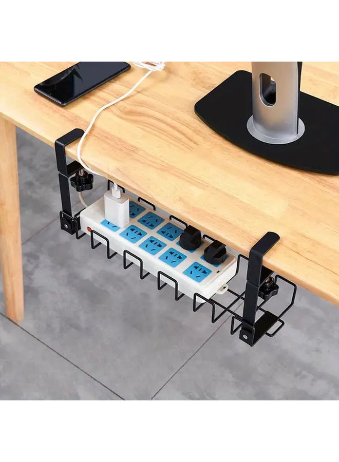 Black Large Under Desk Cable Organizer Rack with Hanging Basket Power Strip Management Shelf - Image 2