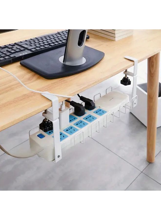 Black Large Under Desk Cable Organizer Rack with Hanging Basket Power Strip Management Shelf - Image 4