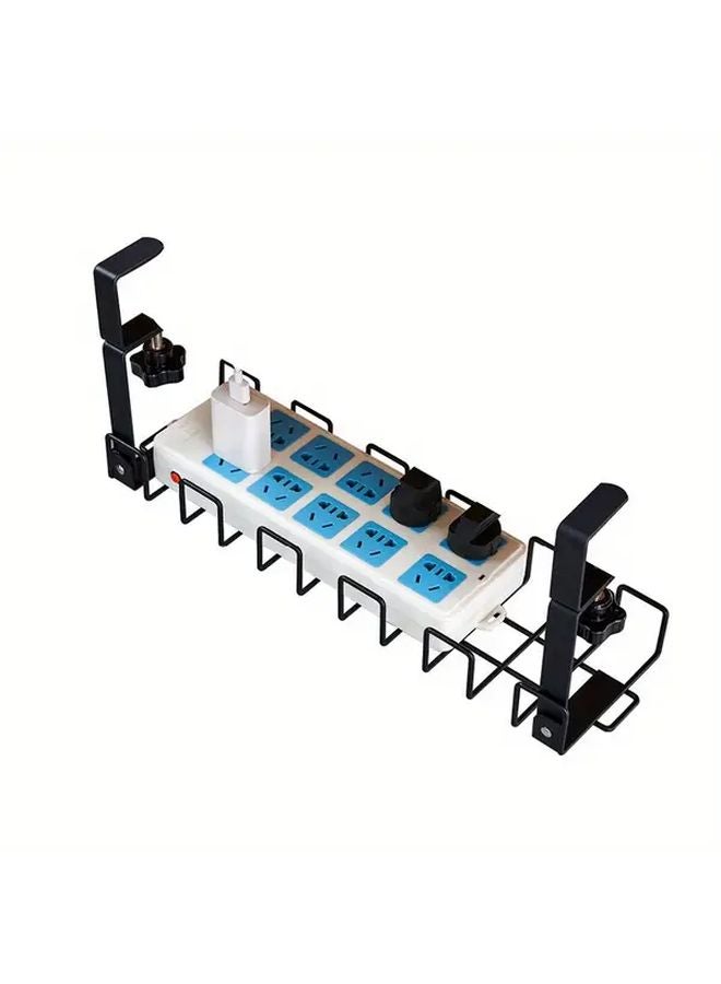 Black Large Under Desk Cable Organizer Rack with Hanging Basket Power Strip Management Shelf - Image 1