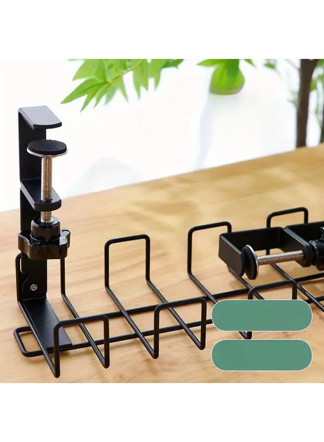 Black Large Under Desk Cable Organizer Rack with Hanging Basket Power Strip Management Shelf - Image 5