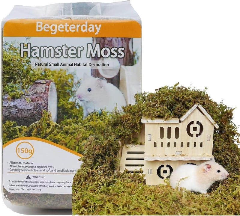 Begeterday 150g Pure Natural Forest Moss for Hamsters Bedding Nesting, Small Animal Habitat Decoration, Good for Hamster Cages Accessories - Image 1