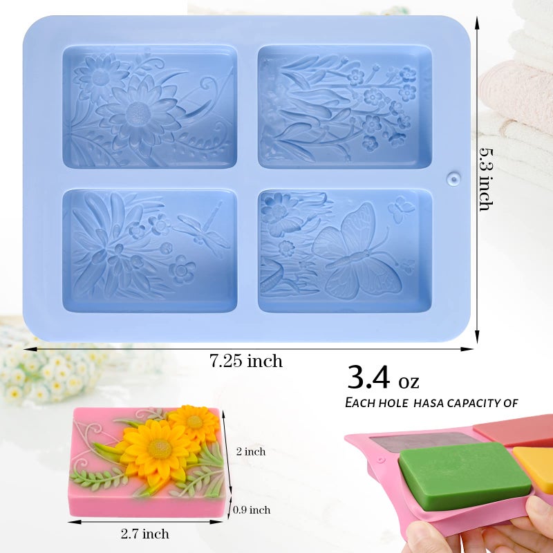 Moukiween Soap Molds Silicone, 3D Rectangular Insect Flower Silicone Molds for Handmade Craft Soap, Bath Bombs, Chocolate Bars, DIY Candle, Polymer Clay Design - Image 3