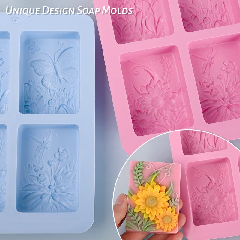Moukiween Soap Molds Silicone, 3D Rectangular Insect Flower Silicone Molds for Handmade Craft Soap, Bath Bombs, Chocolate Bars, DIY Candle, Polymer Clay Design - Image 4