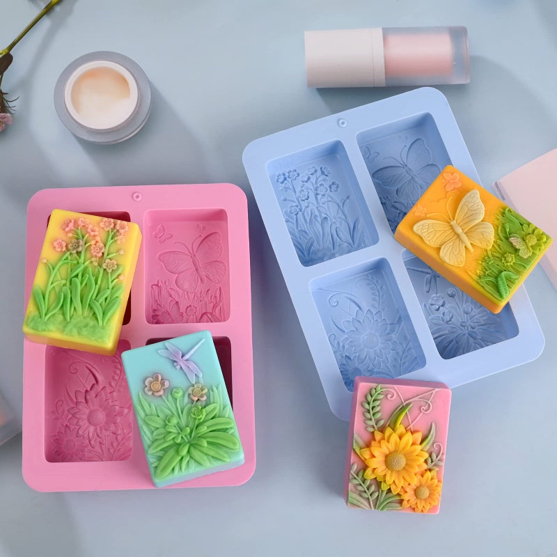 Moukiween Soap Molds Silicone, 3D Rectangular Insect Flower Silicone Molds for Handmade Craft Soap, Bath Bombs, Chocolate Bars, DIY Candle, Polymer Clay Design - Image 2