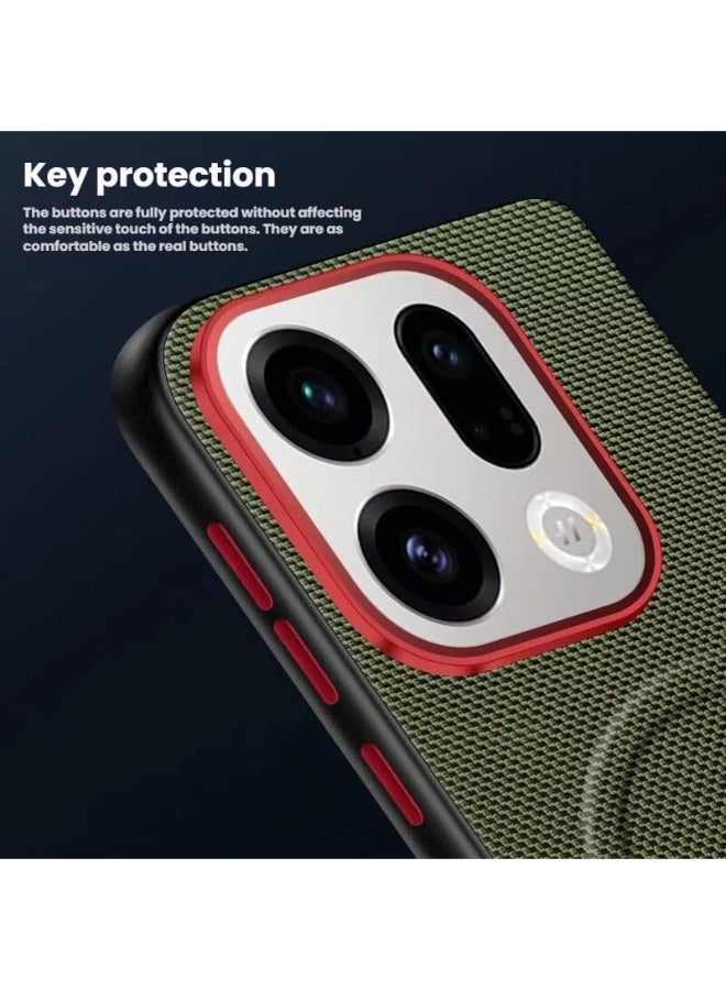 عام غطاء مغناطيسي متوافق مع أوبو فايند X9 2025، زوايا مقاومة للصدمات من مادة TPU مع غلاف خلفي من ألياف جلدية واقٍ يدعم الشحن اللاسلكي. - Image 4