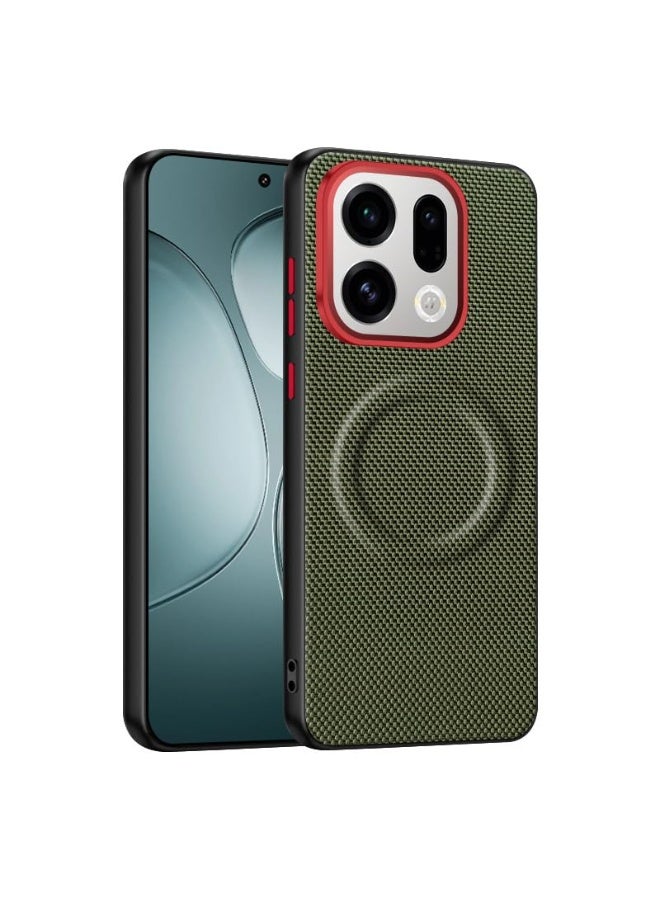 عام غطاء مغناطيسي متوافق مع أوبو فايند X9 2025، زوايا مقاومة للصدمات من مادة TPU مع غلاف خلفي من ألياف جلدية واقٍ يدعم الشحن اللاسلكي. - Image 1