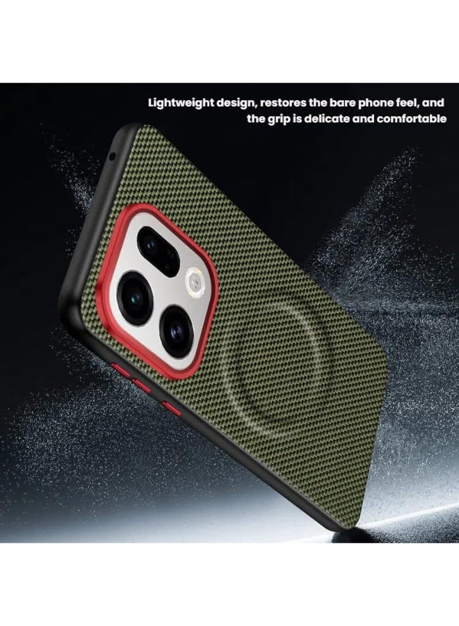 عام غطاء مغناطيسي متوافق مع أوبو فايند X9 2025، زوايا مقاومة للصدمات من مادة TPU مع غلاف خلفي من ألياف جلدية واقٍ يدعم الشحن اللاسلكي. - Image 3