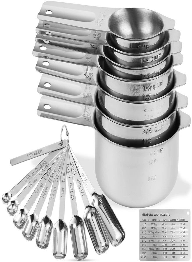 Smithcraft Measuring Cups and Spoons Set, Stainless Steel Measuring Cups Set, Dry 7 Measurer Cups 9 Measurement Spoons with Leveler & Measure Enquivalents for Kitchen & Baking Nesting Measuring Tools - Image 1