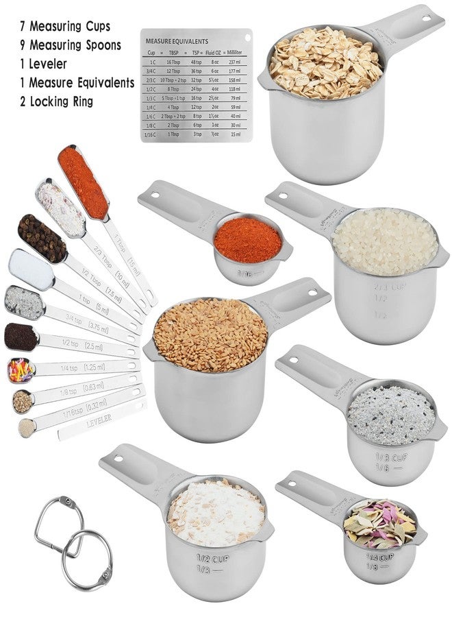 Smithcraft Measuring Cups and Spoons Set, Stainless Steel Measuring Cups Set, Dry 7 Measurer Cups 9 Measurement Spoons with Leveler & Measure Enquivalents for Kitchen & Baking Nesting Measuring Tools - Image 2