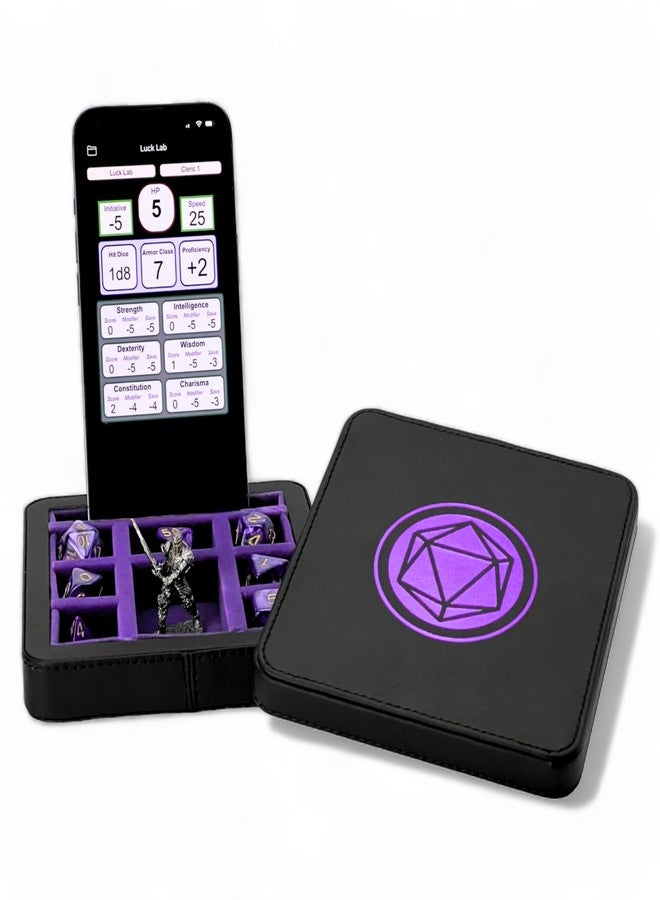 Luck Lab Compact Magnetic Dice Case with Dice Tray and Phone Stand - Dice and Miniature Staging and Storage for RPG,D&D Tabletop Gaming (Purple) - Image 1