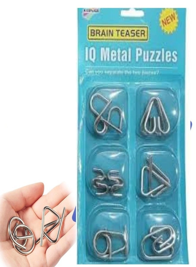 Space Enterprises Brain Teasers Metal Wire Puzzle Set of 6 IQ Mental Puzzle Toys for Gifts, Party Favors, Prizes, Disentanglement Puzzle Unlock Interlock Toys IQ Challenges (Multicolor Box) - Image 1