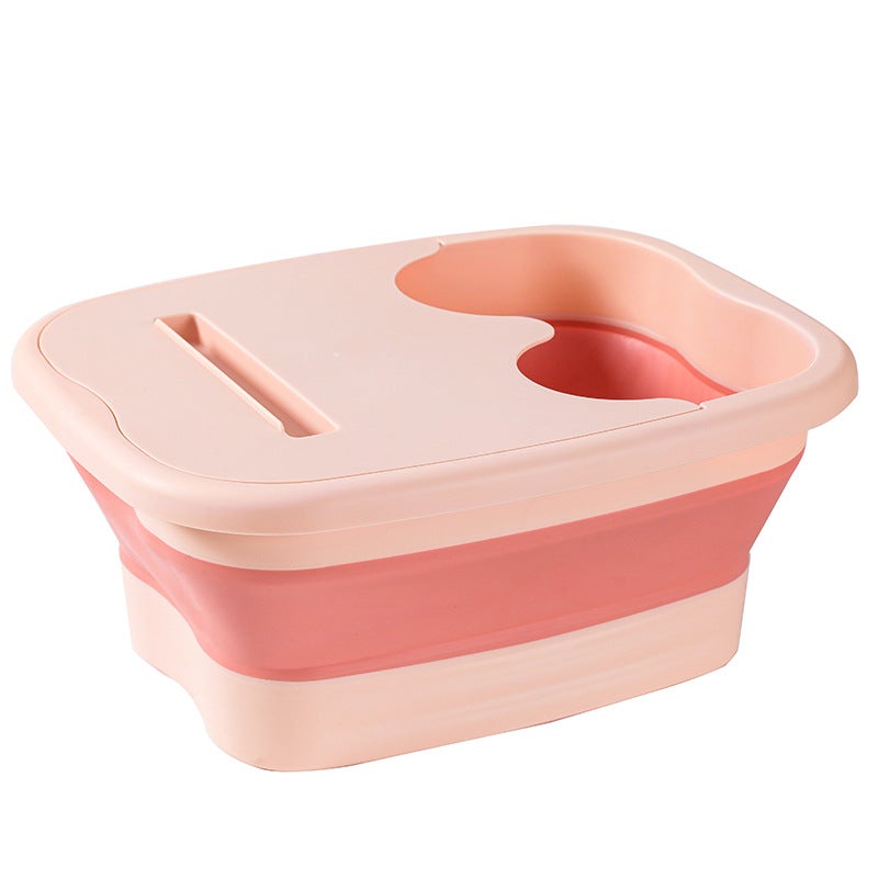 Folding Foot Bath Bucket with Handle, Household Foot Bath Basin with Paint, Portable Massage Foot Basin, Plastic Foot Bath Bucket, High and Deep Bucket(Pink with lid) - Image 1