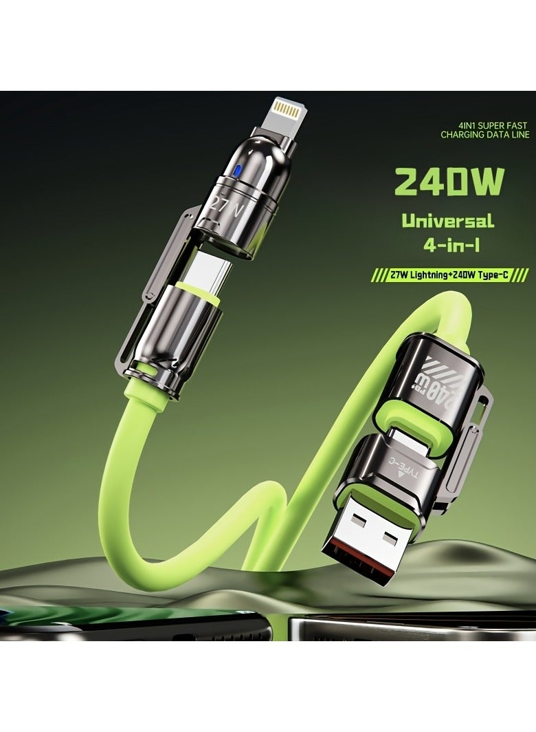 AROAQ Durable 240W Super Fast Charging Cable 4 in 1 USB Type-C Lightning and Micro USB Adapter with Silicone Cover 4.5mm Thick for iPhone, iPad, Samsung, MacBook, Fast Charging Cable Modern Charging Cable - Image 2