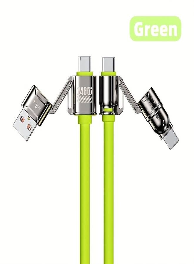 AROAQ Durable 240W Super Fast Charging Cable 4 in 1 USB Type-C Lightning and Micro USB Adapter with Silicone Cover 4.5mm Thick for iPhone, iPad, Samsung, MacBook, Fast Charging Cable Modern Charging Cable - Image 1