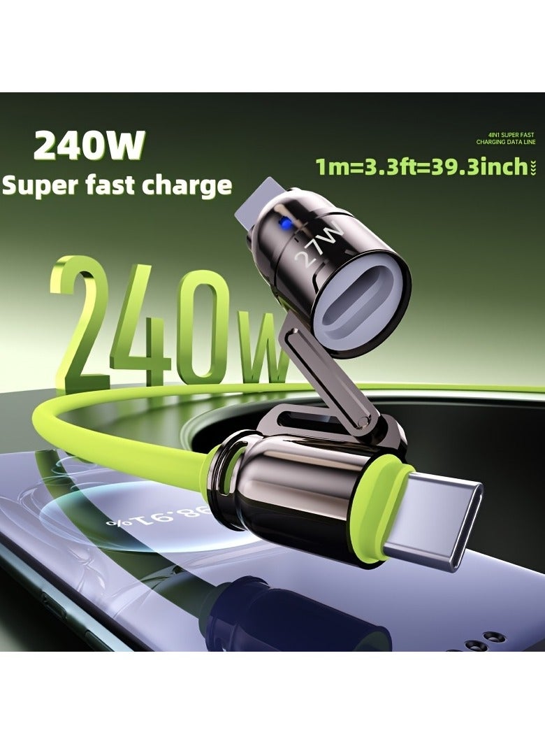 AROAQ Durable 240W Super Fast Charging Cable 4 in 1 USB Type-C Lightning and Micro USB Adapter with Silicone Cover 4.5mm Thick for iPhone, iPad, Samsung, MacBook, Fast Charging Cable Modern Charging Cable - Image 3