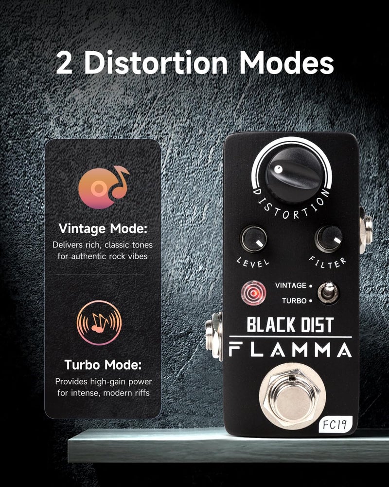 FLAMMA FC19 Distortion Pedal Electric Guitar Effects Pedal with Warm Vintage Tone True Bypass - Image 3
