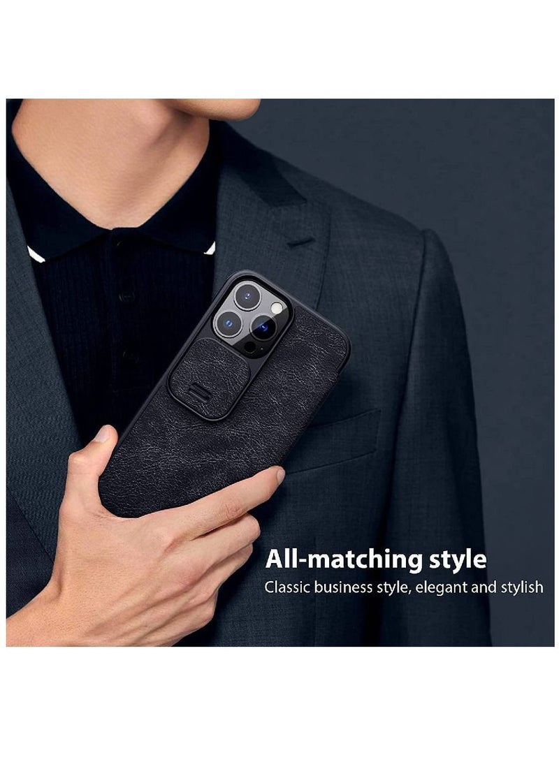 Nillkin Qin Pro Flip Leather Wallet With Card Holder And Slide Camera Protection Case Cover For iPhone 13 Pro Max Black - Image 5