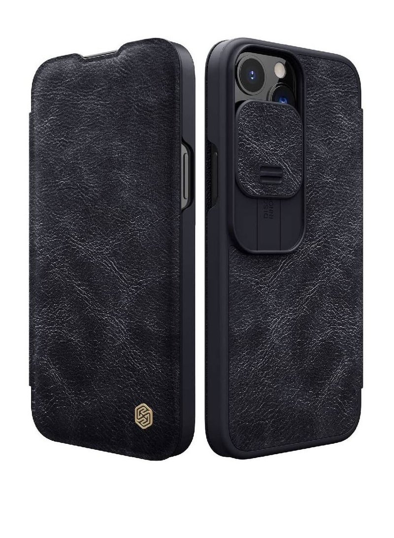 Nillkin Qin Pro Flip Leather Wallet With Card Holder And Slide Camera Protection Case Cover For iPhone 13 Pro Max Black - Image 1