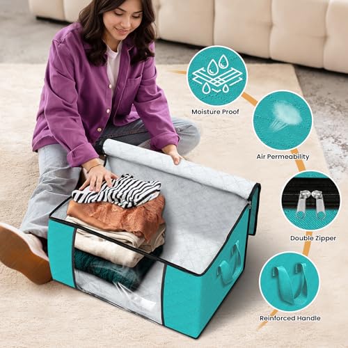 Fab totes Storage Bags,Clothes Blanket Storage Bins Foldable Closet Organizers with Reinforced Handle for Home Dorm Storage and Organization,Fabric Bags for Organizing Sheets,Clothing (Green,6 Pack) - Image 4