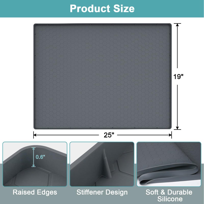 MECHEER Silicone Under Sink Mat 25 x 19, Waterproof Under The Sink Mat for Kitchen, Under Kitchen Sink Mats and Protectors, Under Bathroom Sink Mat, Cabinet Liner Shelf Liner Gray - Image 2