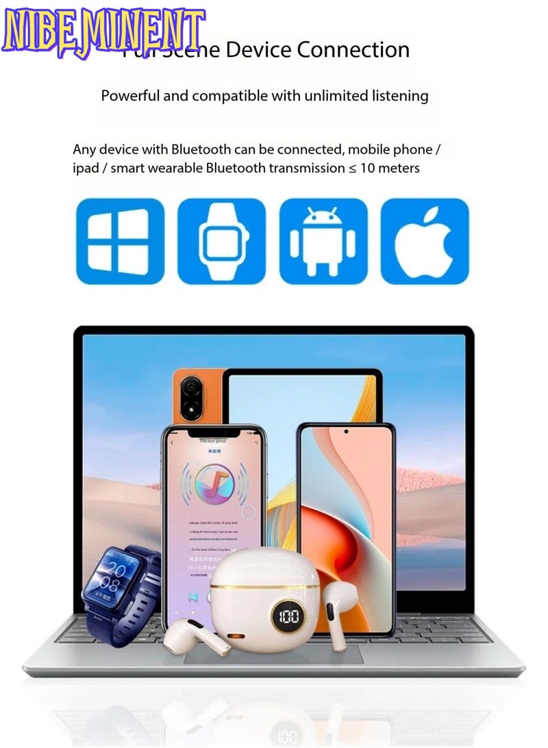 NIBEMINENT S190 Wireless Earbuds Bluetooth 5.3 Headphones Noise Canceling Microphone LED Display in-Ear Headphones IP7 Waterproof 30 Hours Playtime Suitable for Sports and Running  - Image 4