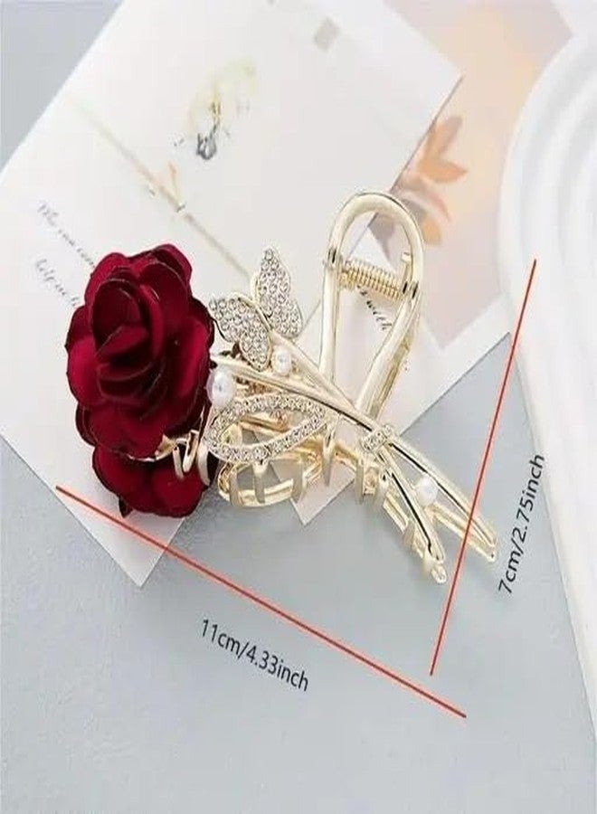 DENICRAAS Flower Butterfly Hair Claw Clip for Girls & Women | Luxurious Stylish Hair Accessory | Strong Grip Elegant Design for Daily (Red) - Image 5