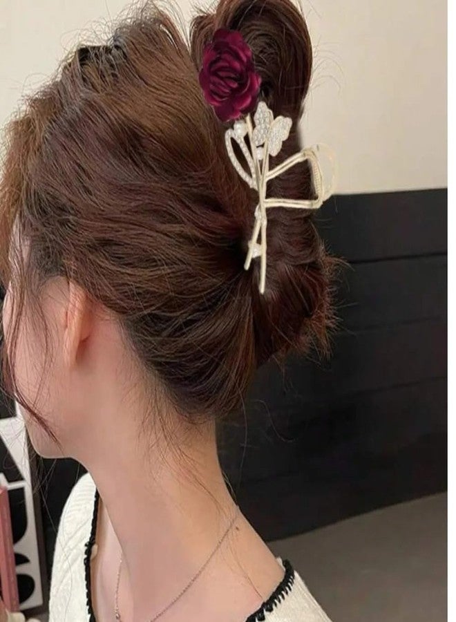 DENICRAAS Flower Butterfly Hair Claw Clip for Girls & Women | Luxurious Stylish Hair Accessory | Strong Grip Elegant Design for Daily (Red) - Image 3