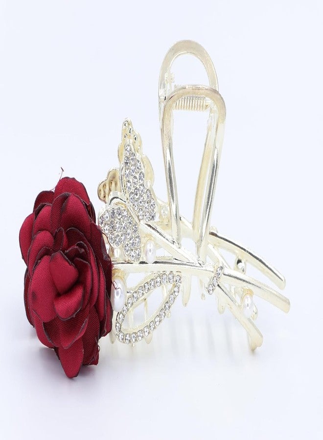 DENICRAAS Flower Butterfly Hair Claw Clip for Girls & Women | Luxurious Stylish Hair Accessory | Strong Grip Elegant Design for Daily (Red) - Image 4