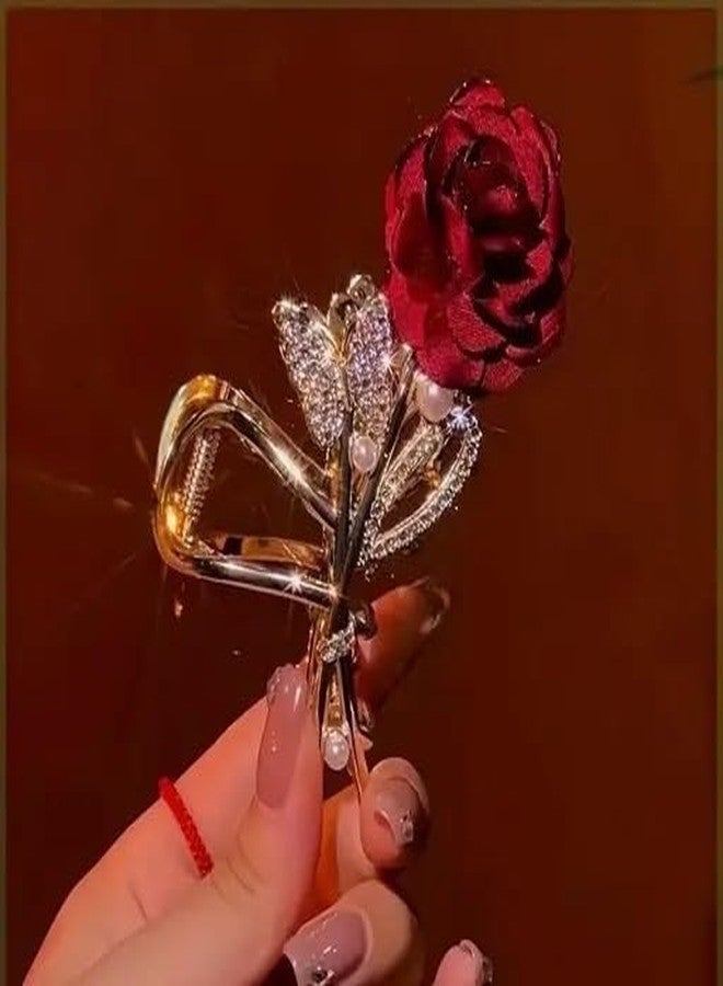 DENICRAAS Flower Butterfly Hair Claw Clip for Girls & Women | Luxurious Stylish Hair Accessory | Strong Grip Elegant Design for Daily (Red) - Image 2